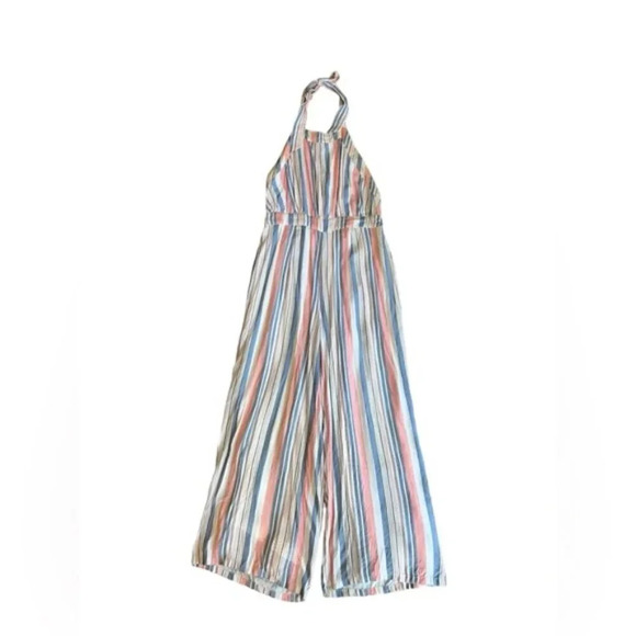 Anthropologie Sadie & Sage Boho Pinstripe Wide Leg Halter Jumpsuit | Small - Picture 1 of 4